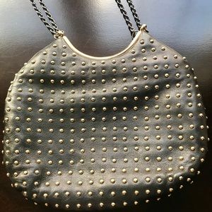 ‘Free People’ Black Leather Gold Studded Purse